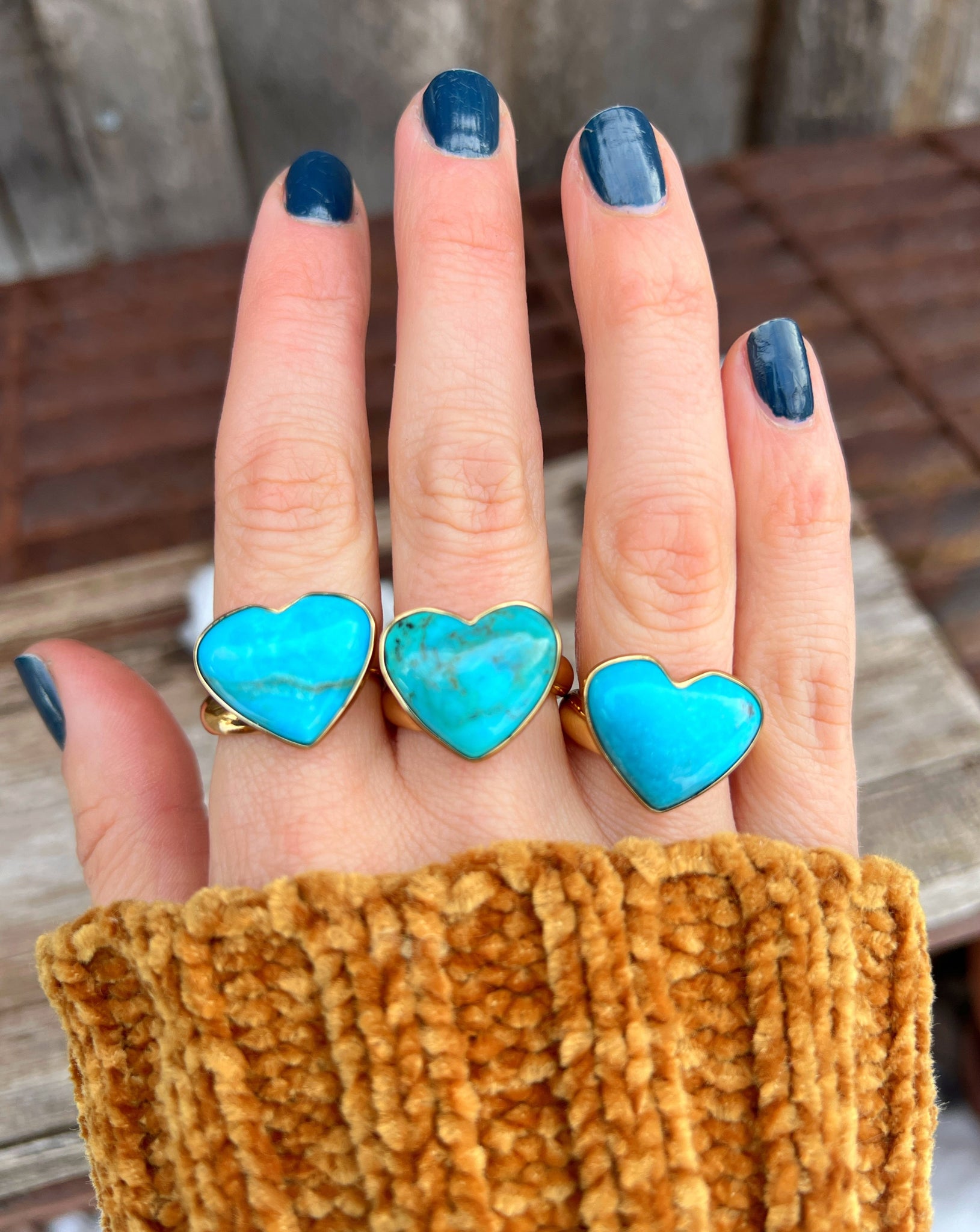 Campitos Turquoise Heart Ring Gold Alchemia Adjustable H2