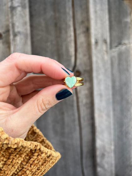 Heart Ring in Gold Alchemia & Varascite Double Band Adjustable Size