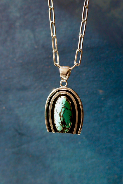 Rainbow Connection Pendant with Turquoise in Sterling Silver on Paperclip Chain