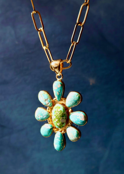 Rainbow Connection White Water Turquoise Flower Necklace