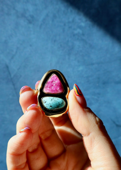 Cobalto Calcite & Turquoise Ring in Gold Alchemia