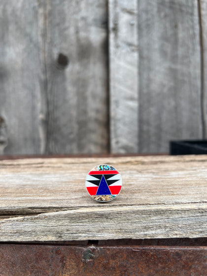 Taos Lapis, Mother of Pearl & Abalone Inlay Design Ring in Sterling Silver Adjustable