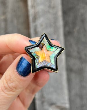 Star Shaped Coral, Mother of Pearl & Abalone Inlay Design Ring in Gold Alchemia Adjustable T002