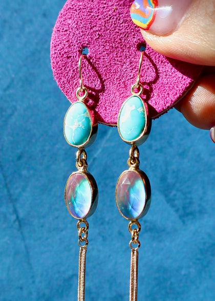Turquoise & Aurora Opal Sparkling Snake Chain Earrings