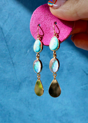 Turquoise & Aurora Opal Teardrop Earrings RC35