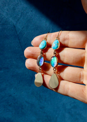 Turquoise & Aurora Opal Teardrop Earrings RC35