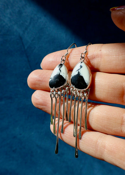 White Buffalo Fringe Earrings Sterling Silver