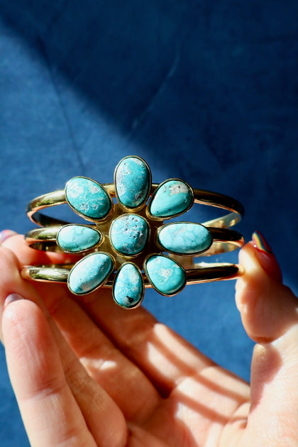 White Water Turquoise Flower Cuff