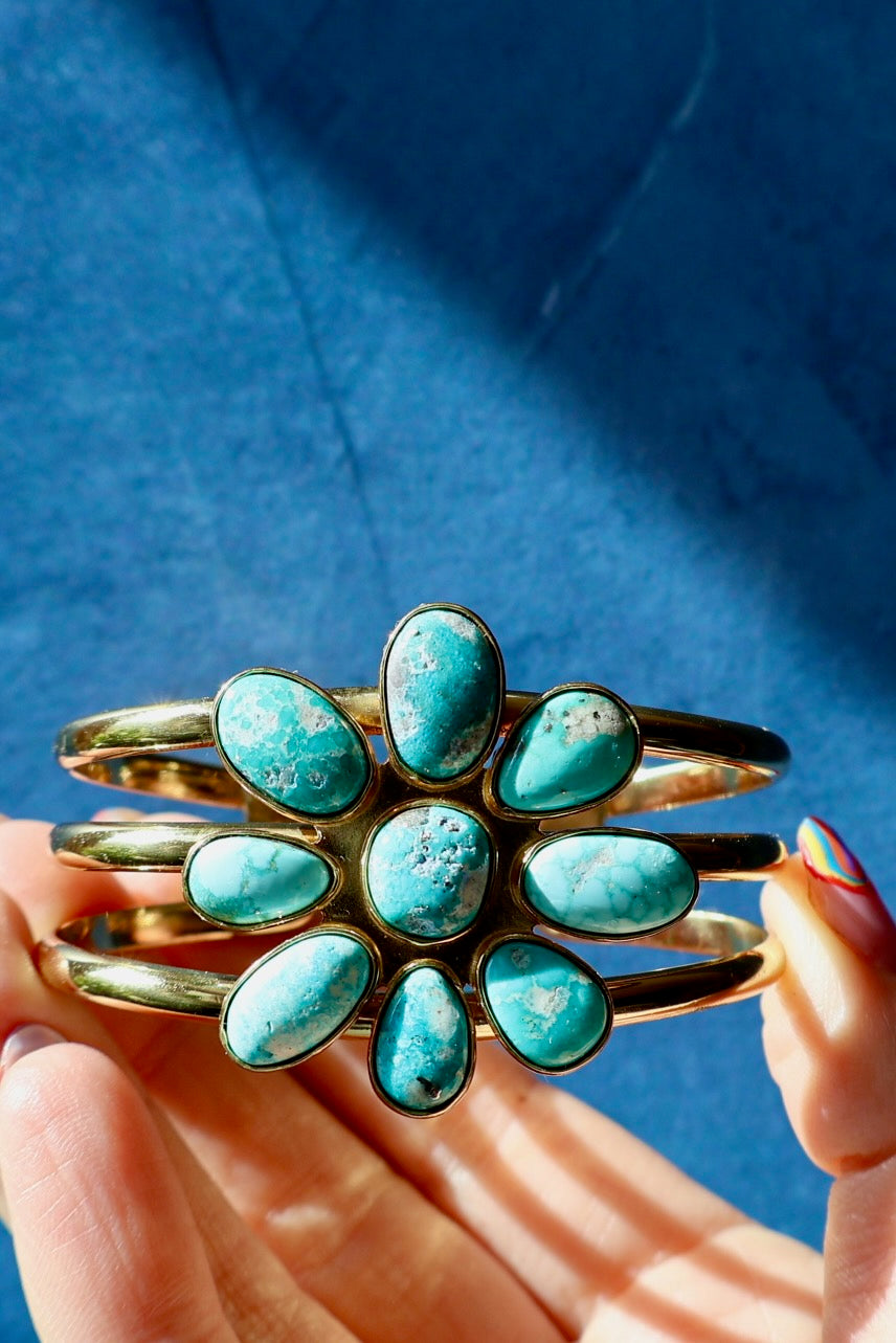 White Water Turquoise Flower Cuff RC52
