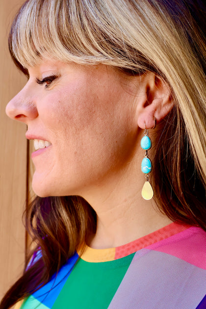 Turquoise & Aurora Opal Teardrop Earrings