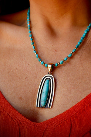 Rainbow Connection Pendant with Turquoise in Gold Alchemia on Beaded Necklace
