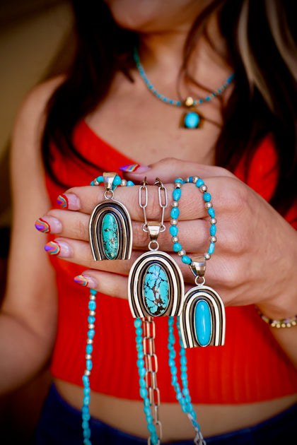 Rainbow Connection Pendant with Turquoise in Sterling Silver on Paperclip Chain