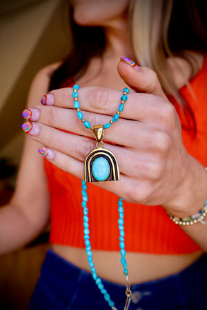 Rainbow Connection Pendant with Turquoise in Gold Alchemia on Beaded Necklace RC2