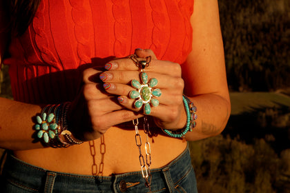 White Water Turquoise Flower Cuff