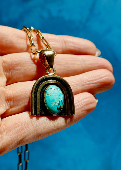 Rainbow Connection Turquoise Pendant on paperclip chain