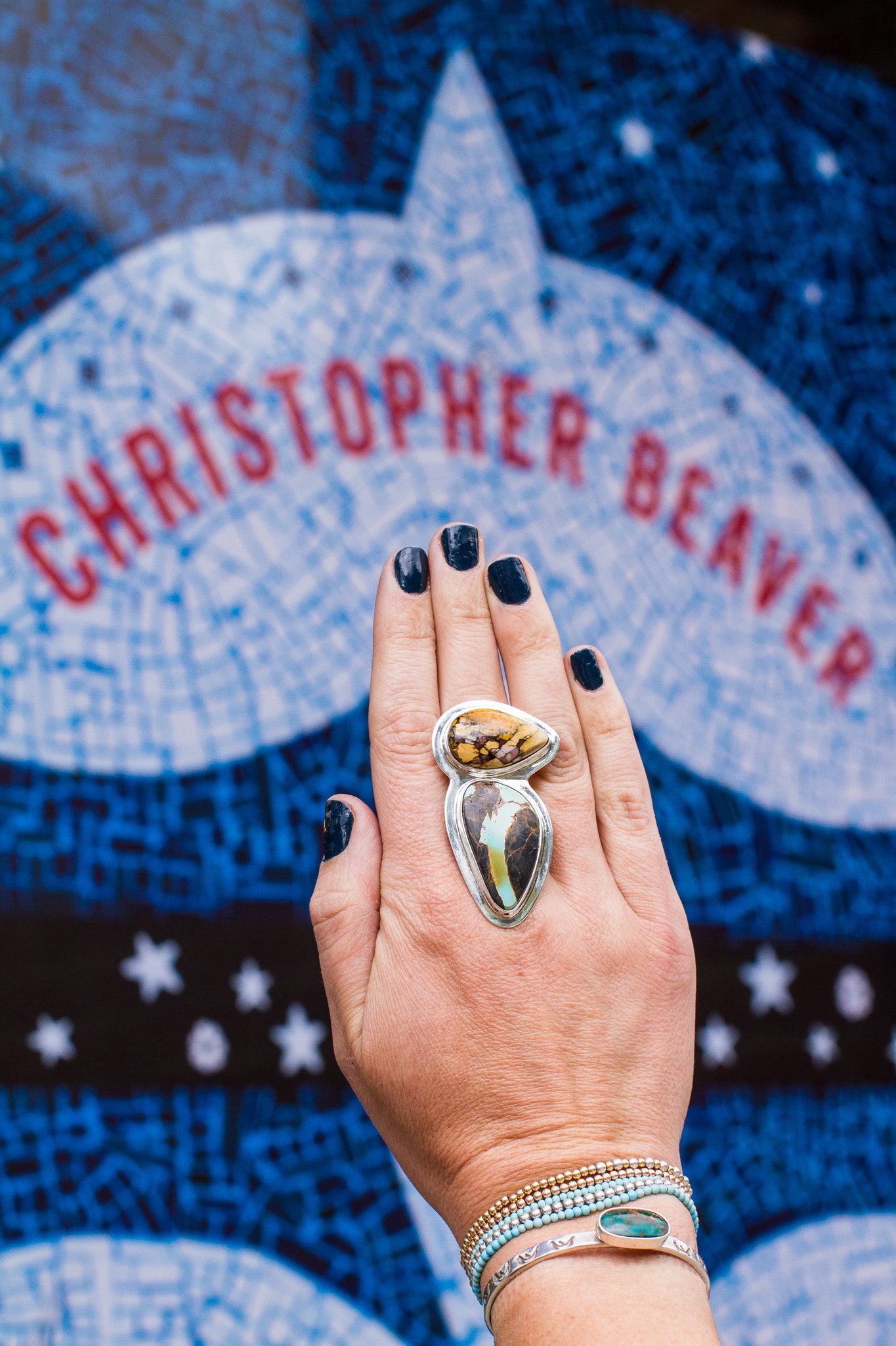 Star Turquoise Shadow Box Ring in Sterling Silver #196 – Moon Bear Jewels