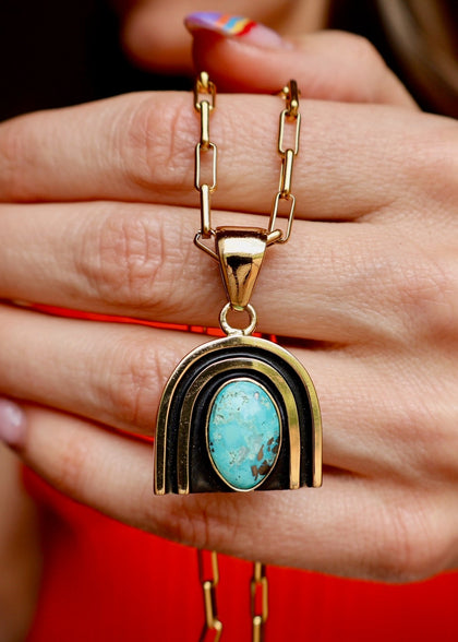 Rainbow Connection Turquoise Pendant on paperclip chain