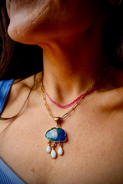 Rain Drops Necklace Aurora Opal