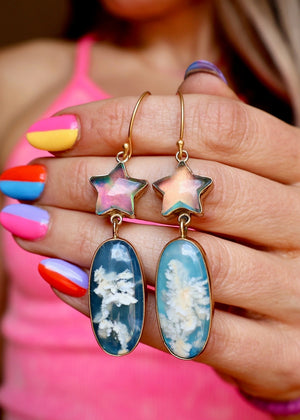 Shooting Star Earring with Aurora Opal & Cloud Plume Agate DT5