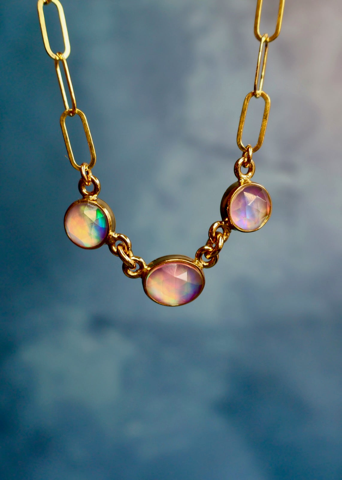 Aurora Opal Triple Stone Necklace DT51