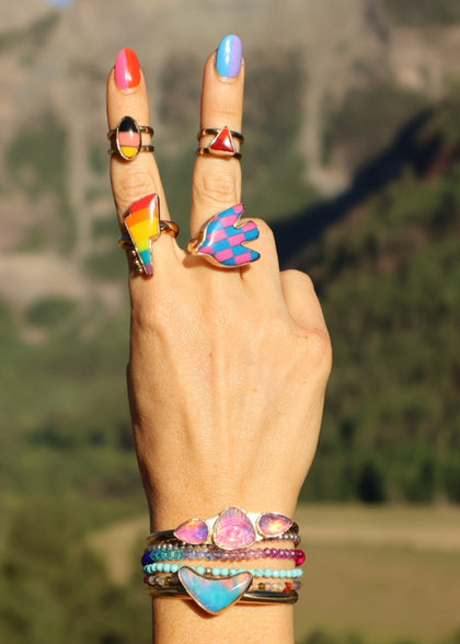 Checkerboard Double Band Adjustable Ring