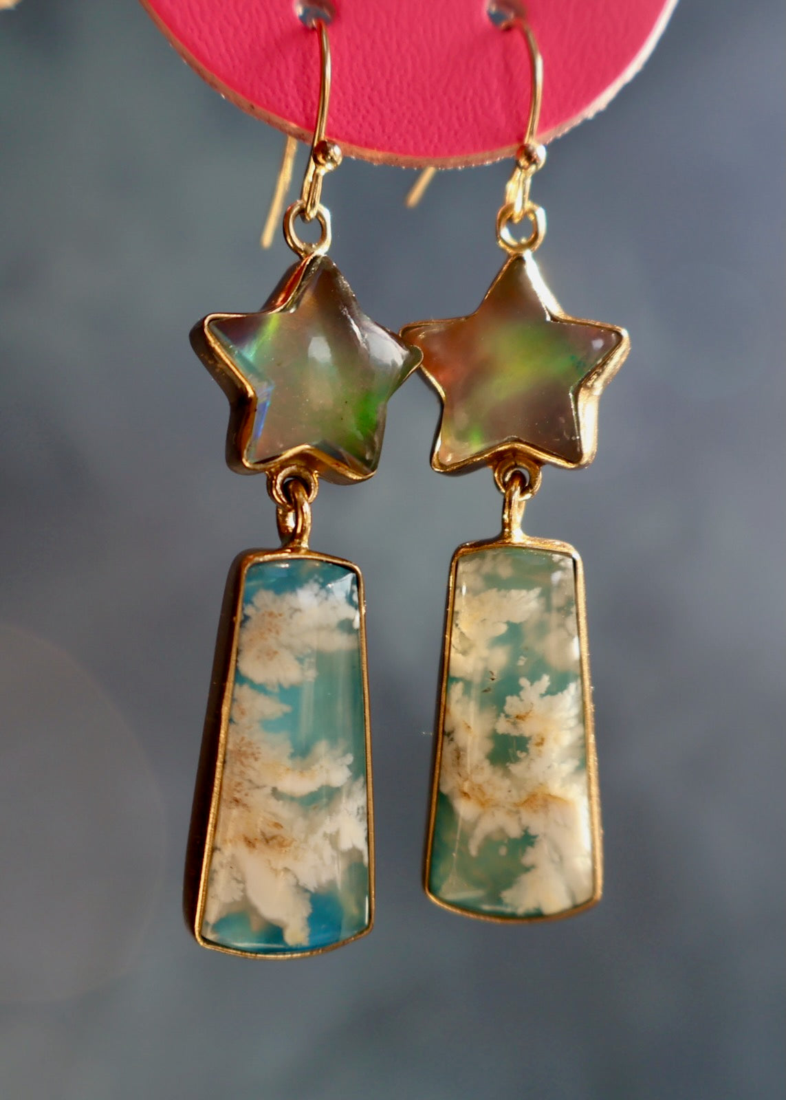 Shooting Star Earring with Aurora Opal & Cloud Plume Agate DT4