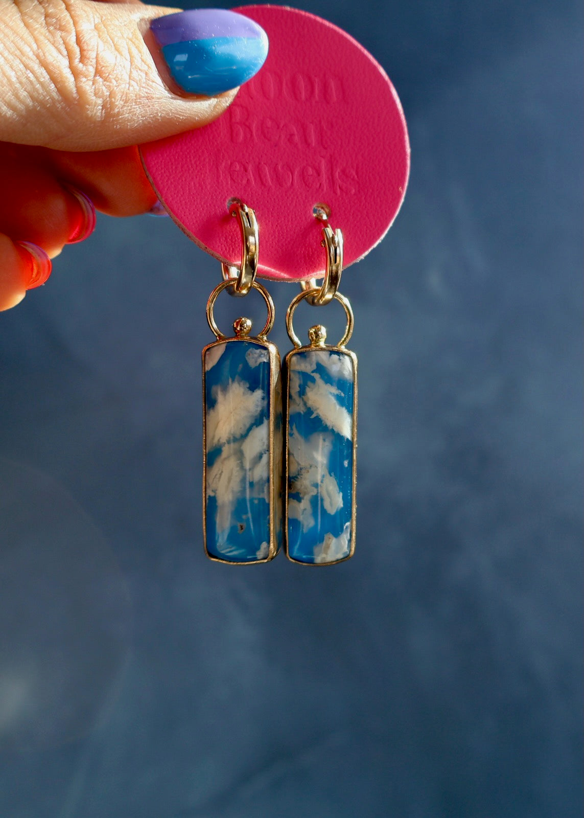 & Cloud Plume Agate Convertible Hoop Earrings DT6