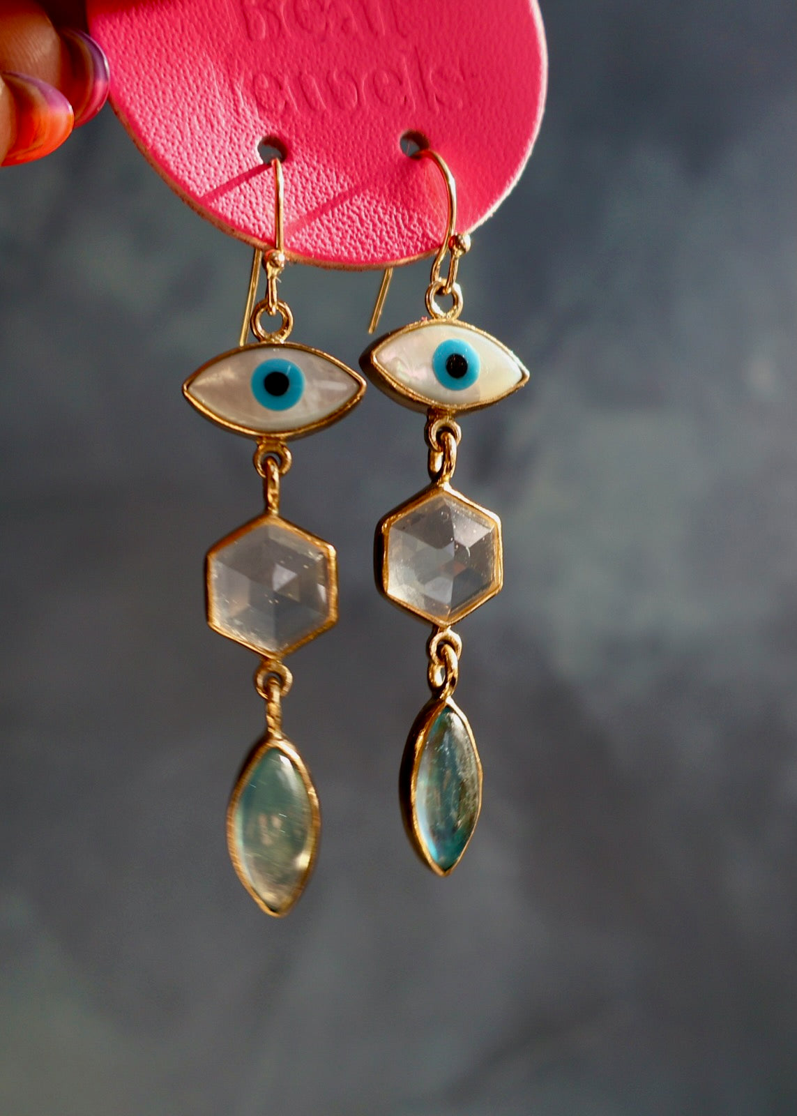 Chalcedony Evil Eye Earrings DT9