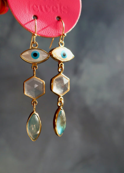 Chalcedony Evil Eye Earrings