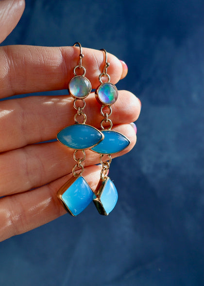 Chalcedony & Aurora Opal Earrings