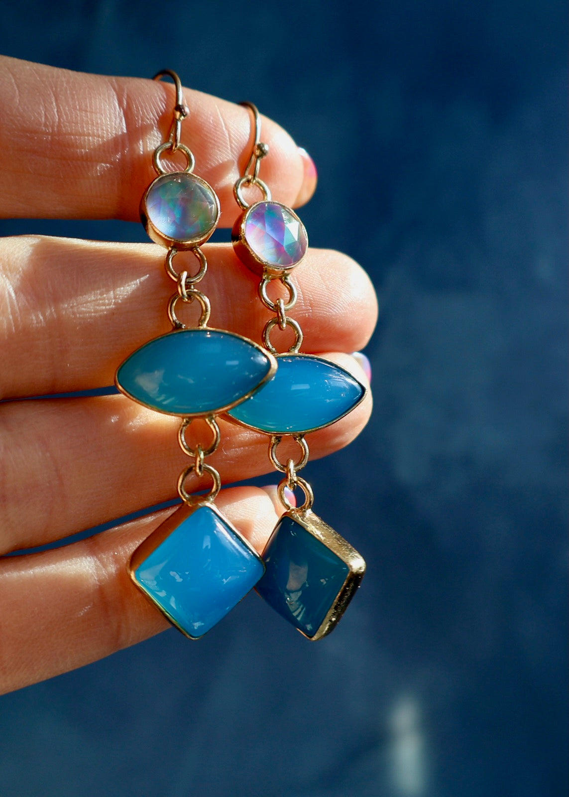 Chalcedony & Aurora Opal Earrings