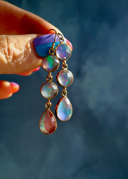 Aurora Opal Triple Stone Earrings