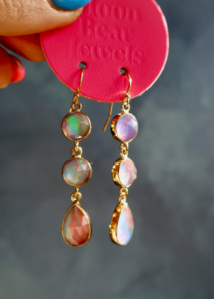 Aurora Opal Triple Stone Earrings