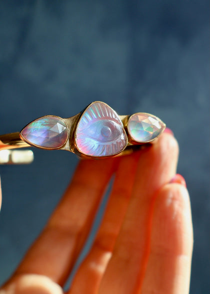 Evil Eye Aurora Opal Triple Stone Cuff Bracelet