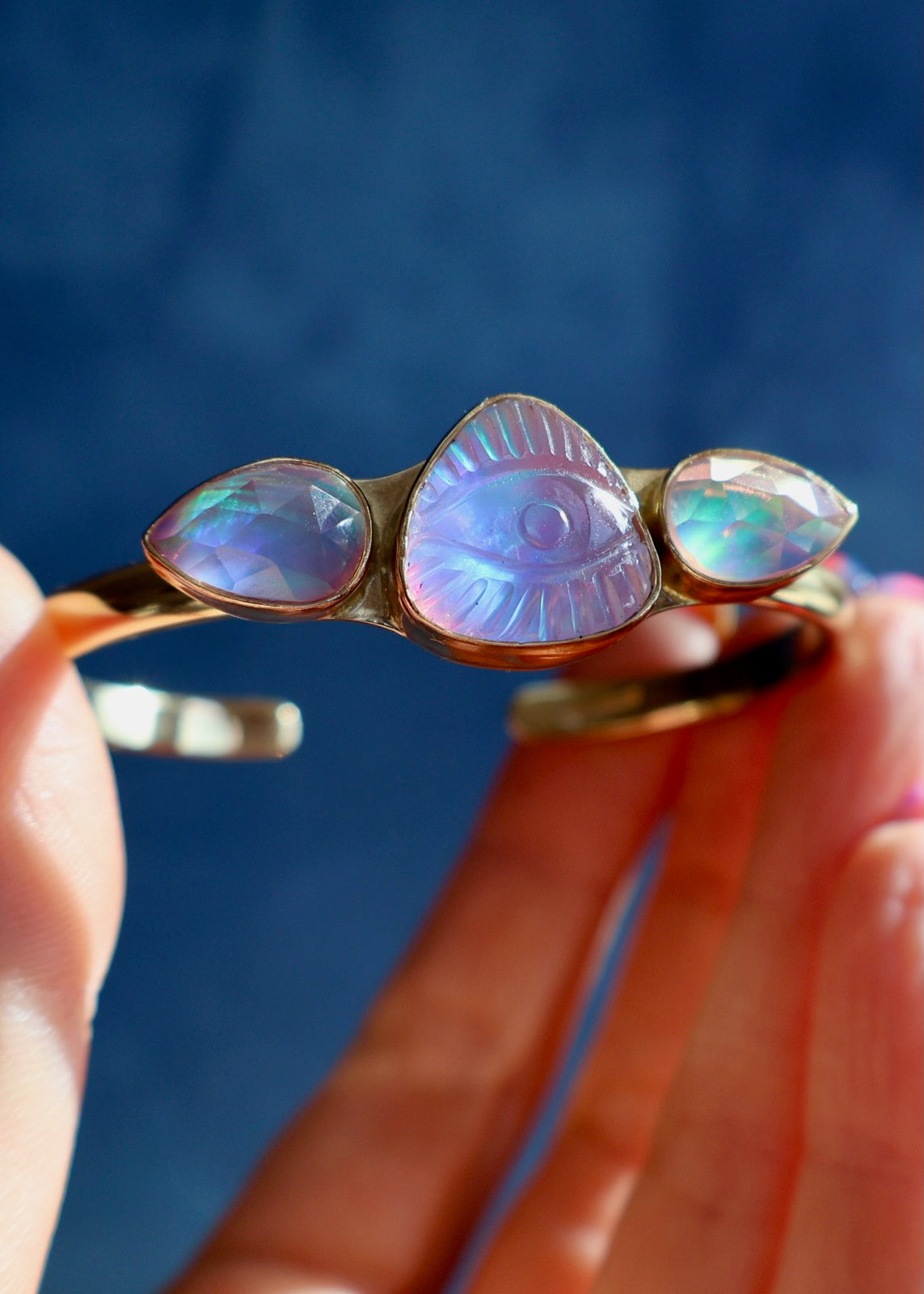 Evil Eye Aurora Opal Triple Stone Cuff Bracelet DT21