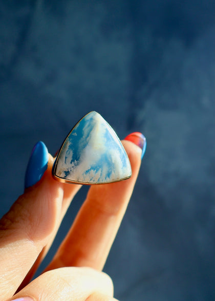 Cloud Plume Agate Moon Ring Gold Alchemia Adjustable