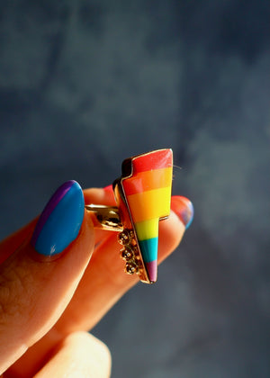 Rainbow Lightning Bolt Ring Vintage Pool Ball in Gold Alchemia DT37