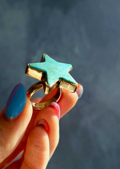 Large Campitos Turquoise Star Ring Gold Alchemia