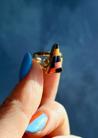 Checkerboard Double Band Adjustable Ring