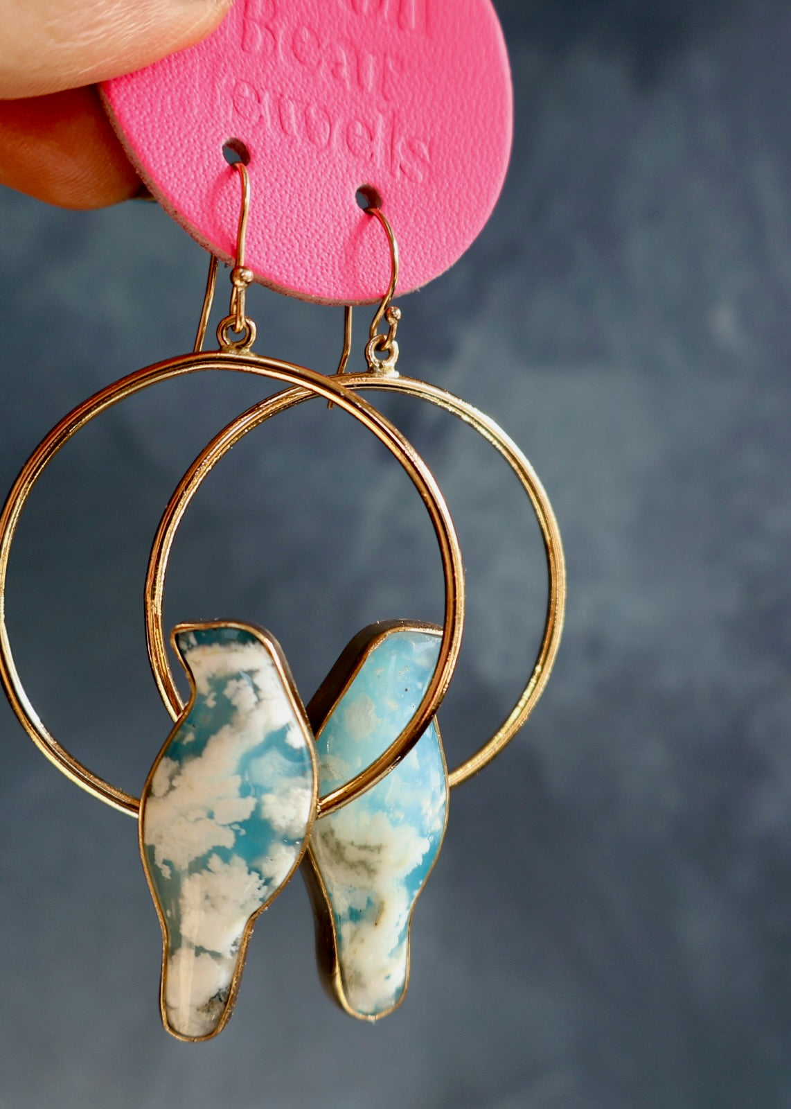 Day Tripper Bird Hoops Cloud Plume Agate DT14