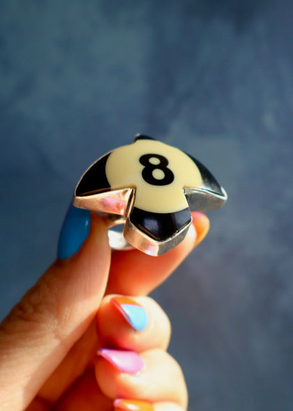 Magic 8 Vintage Pool Ball Double Bird Ring in Sterling Silver