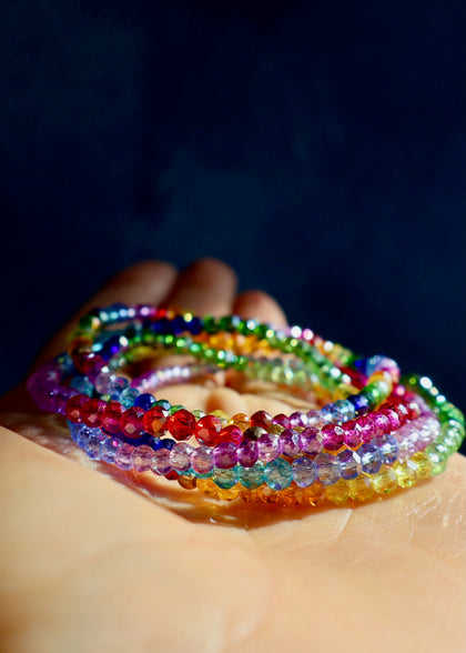 Rainbow Swarovski Crystal Stretch Bracelet with Gold Fill Bead