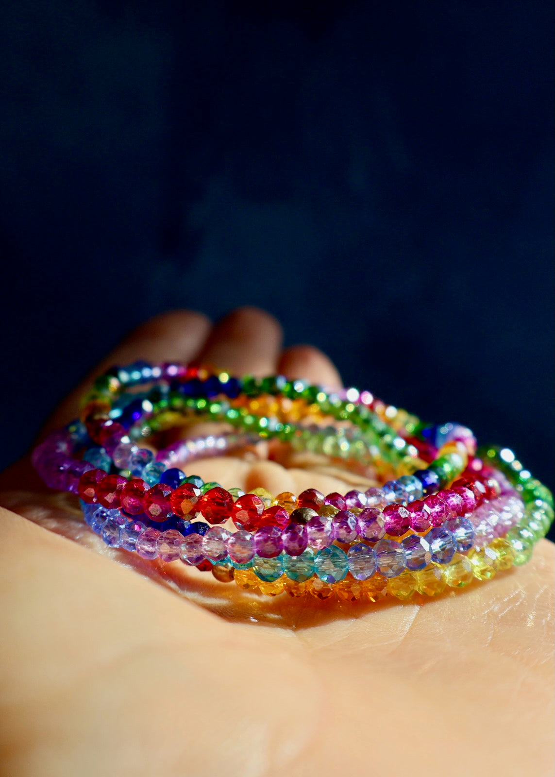 Rainbow Swarovski Crystal Stretch Bracelet with Gold Fill Bead DT26