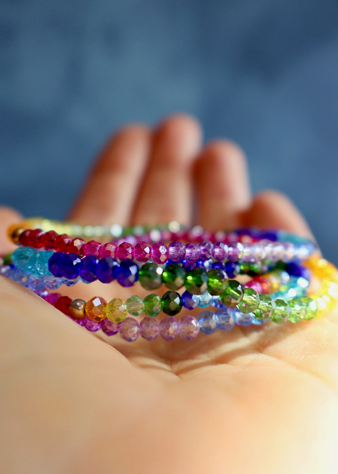 Rainbow Swarovski Crystal Stretch Bracelet with Gold Fill Bead DT26