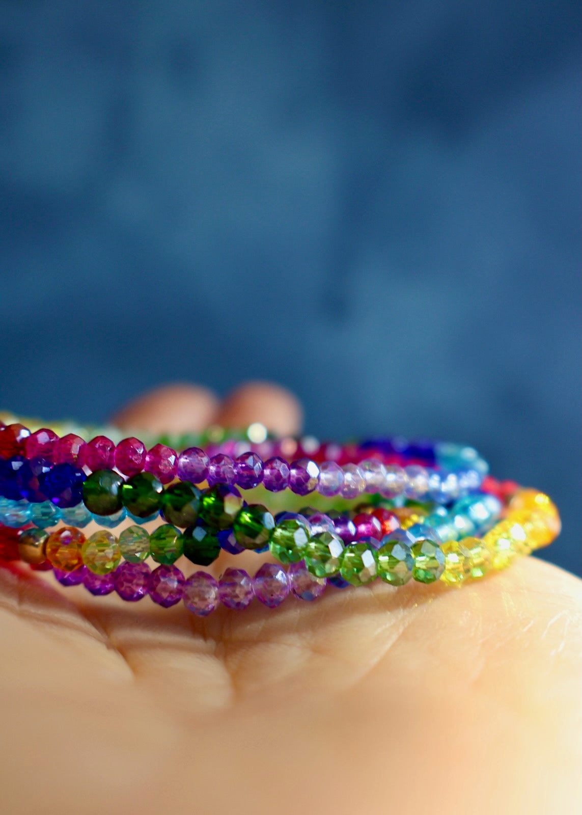 Rainbow Swarovski Crystal Stretch Bracelet with Gold Fill Bead DT26