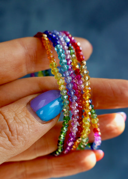 Rainbow Swarovski Crystal Stretch Bracelet with Gold Fill Bead
