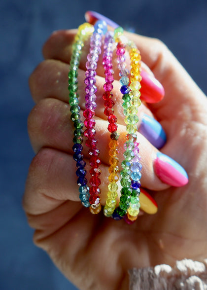 Rainbow Swarovski Crystal Stretch Bracelet with Gold Fill Bead