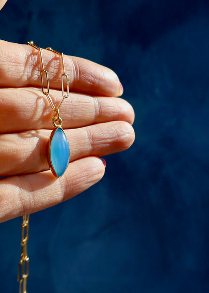 Chalcedony Dainty Necklace on Gold Fill Paperclip Chain