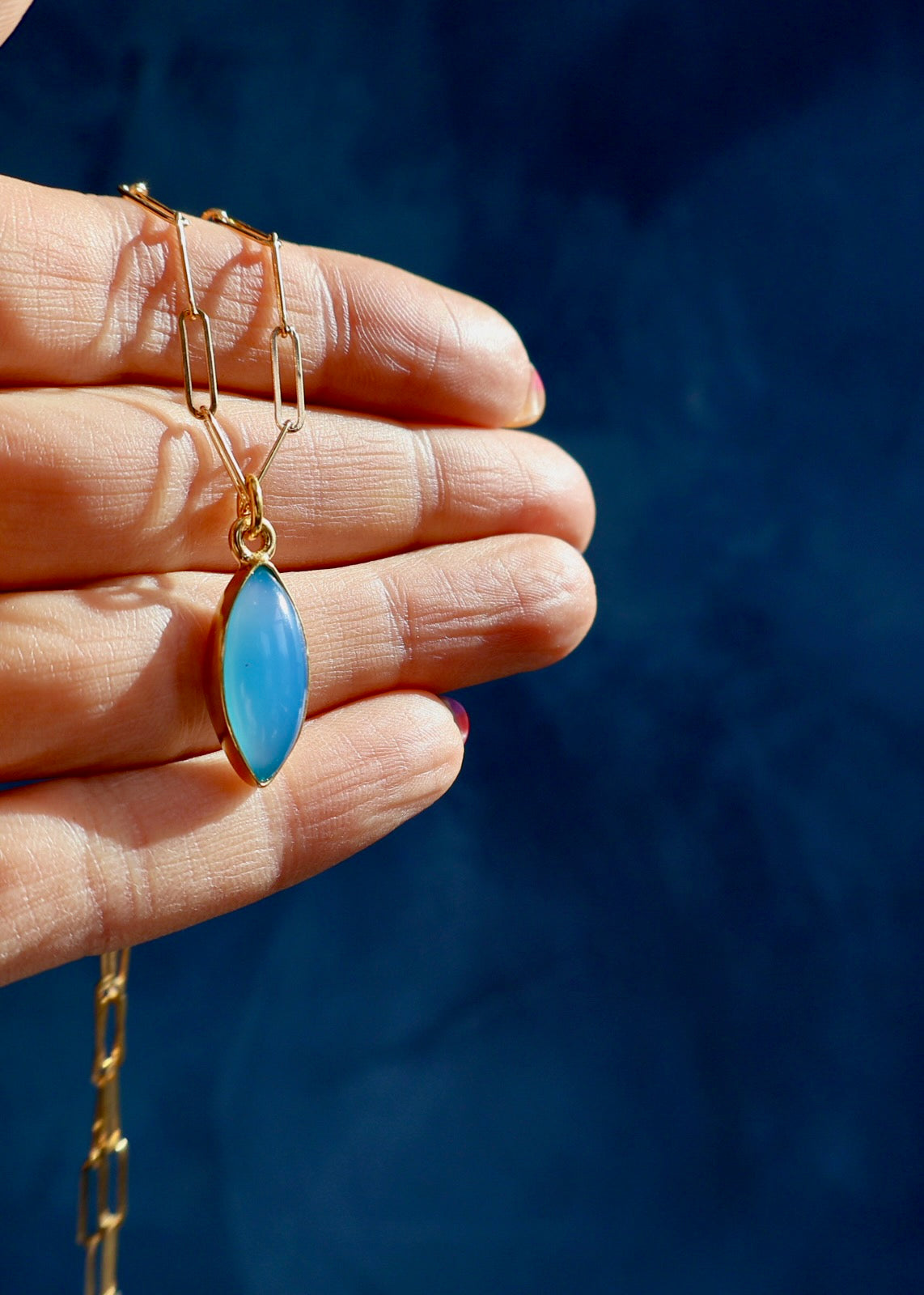 Chalcedony Dainty Necklace on Gold Fill Paperclip Chain DT59