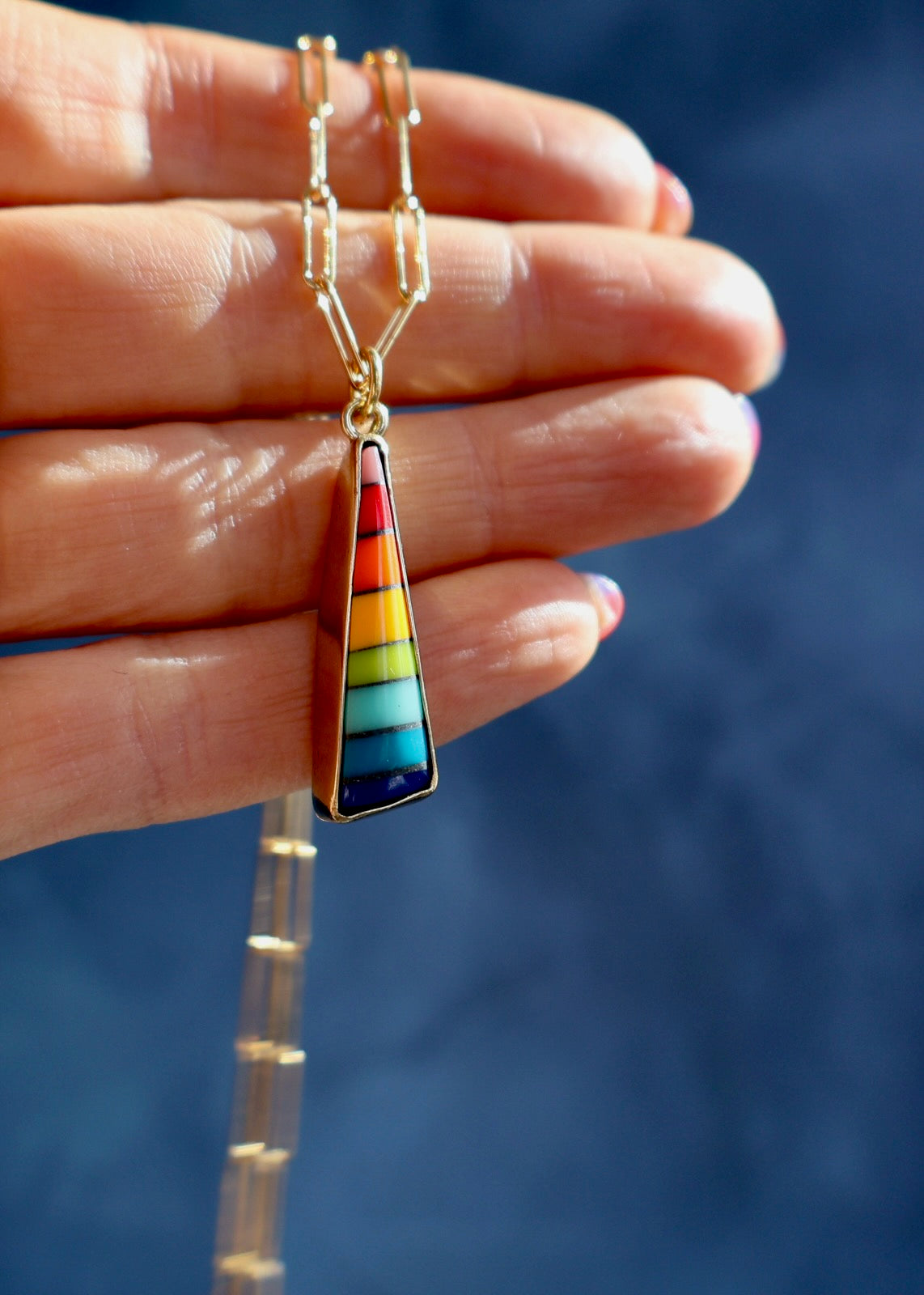 Rainbow Vintage Pool Ball Necklace on Gold Fill Chain DT60